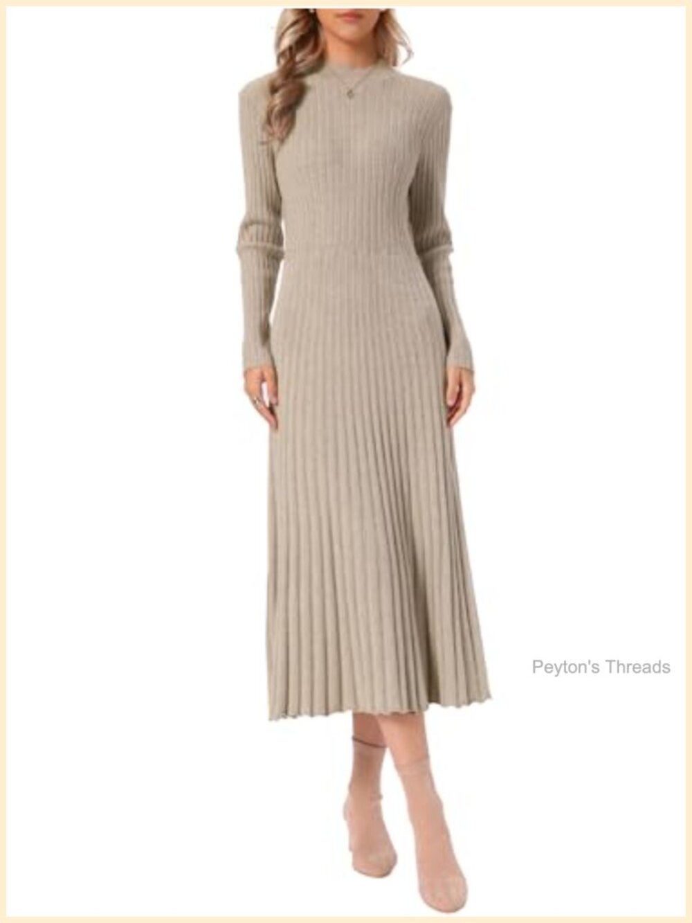 Pleated Sweater Dress Long Sleeve Bodycon Maxi Dress A-Line - Picture 1 of 4